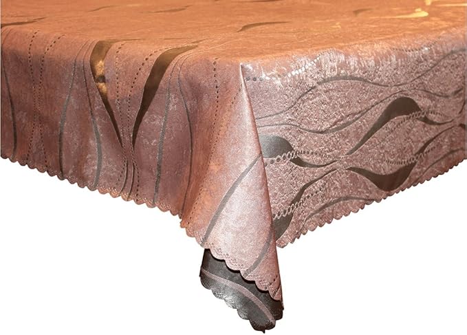 Pink Pearl jacquard tablecloth in 66"x120" size, neatly folded on a white background.