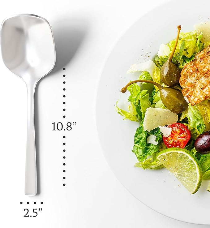10.8-inch premium stainless steel serving spoons with a sleek polished finish displayed on a white background.