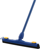 A blue Superio floor squeegee with a 48-inch handle. It has an 18-inch wide black dual moss foam blade for streak-free drying on a variety of surfaces.