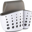 White and grey Kitchen Details 2-in-1 sponge and brush holder with adjustable strap, shown on a white background.