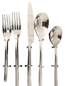 Prestige Cutlery Ummi 20-piece flatware set with polished stainless steel finish, neatly arranged.