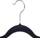 black velvet hanger with clips displayed on a white background.