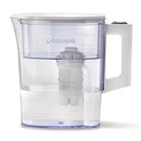 Aquara Ultra Slim white water filter pitcher with white lid and included filter, shown on a white background.