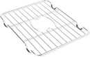 Premium Stainless Steel Kitchen Sink Grid, ideal for protecting sinks and drying dishes. This durable rack features rubberized feet and an opening for the drain, designed for easy operation and versatile kitchen preparation.