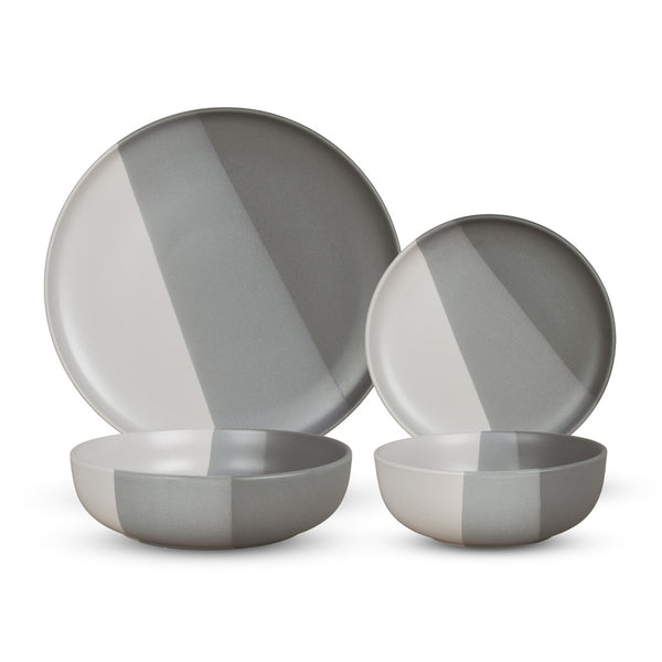 Godinger Piermont Stoneware 16 Pc Dinnerware Set Grey