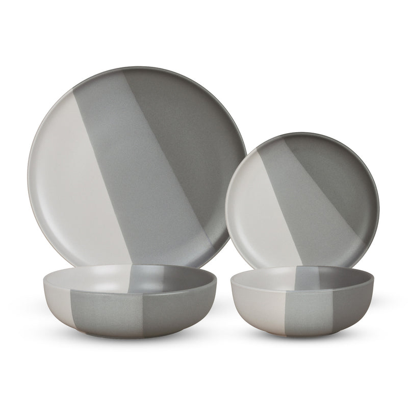 Godinger Piermont Stoneware 16 Pc Dinnerware Set Grey