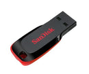 An ultra-compact black and red SanDisk Cruzer Blade USB 2.0 flash drive.