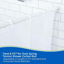 Kenney KN609L/1 Twist & Fit No Tools Spring Tension Standard Shower Curtain Rod with Non-Slip, Non-Scratch Ends, 42-72" Adjustable Length, Easy Install, White, 1" Diameter Rust Resistant Steel Tube