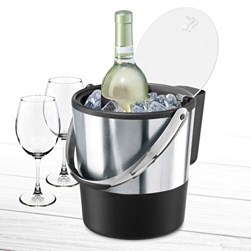 Oggi Insulated Ice Bucket, 4 Quart / 3.8 L, Stainless Steel, Black.