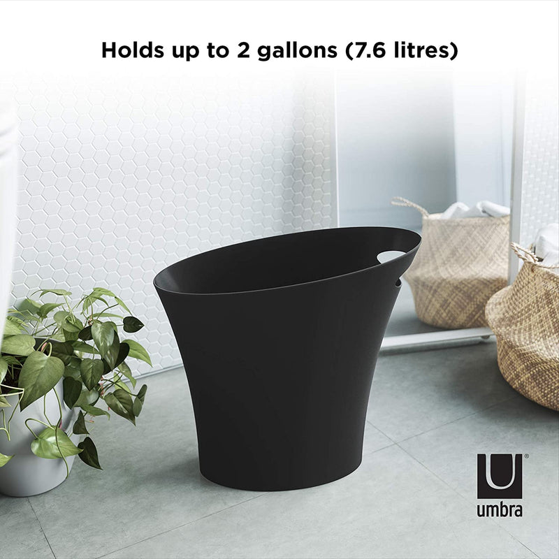 Umbra Skinny Sleek & Stylish Bathroom Trash, Small Garbage Can Wastebasket for Narrow Spaces at Home or Office, 2 Gallon Capacity, Black, 2-Pack