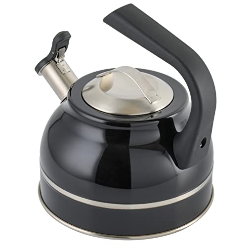 Kenmore Elite Costner 2.3 Qt Stainless Steel Tea Kettle w/Encapsulated Base & Bakelite Handle - Satin Interior/Black Exterior