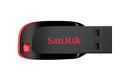 An ultra-compact black and red SanDisk Cruzer Blade USB 2.0 flash drive.