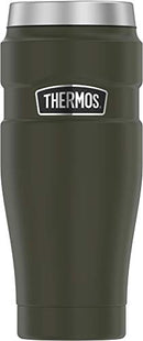 Front view of army green Thermos Stainless King travel tumbler