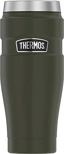 Front view of army green Thermos Stainless King travel tumbler