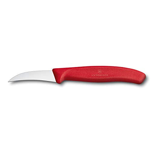 Victorinox 2.5-inch shaping knife with a curved stainless steel blade and red ergonomic handle.