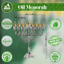 Ner Mitzvah Silver Plated Oil Menorah with Olive Branches - 14" High