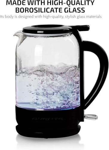 OVENTE Electric Glass Kettle 1.5 Liter 1500W Instant Hot Water Boiler Heater with ProntoFill Tech, Boil-Dry Protection, Automatic Shut Off, Fast Boiling for Tea & Coffee, Black KG516B