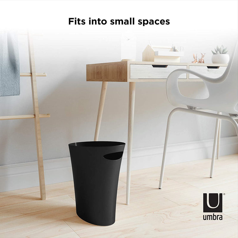 Umbra Skinny Sleek & Stylish Bathroom Trash, Small Garbage Can Wastebasket for Narrow Spaces at Home or Office, 2 Gallon Capacity, Black, 2-Pack