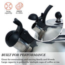 Polished stainless steel whistling tea kettle with black handle 2.6 quart