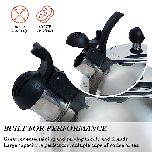 Kitchen Details Stainless Steel Whistling Tea Kettle | Stovetop | 10 Cup | 2.6 Quart | Chrome