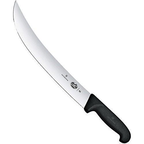 Victorinox 10-inch curved breaking knife with a sharp stainless steel blade and black Fibrox handle.