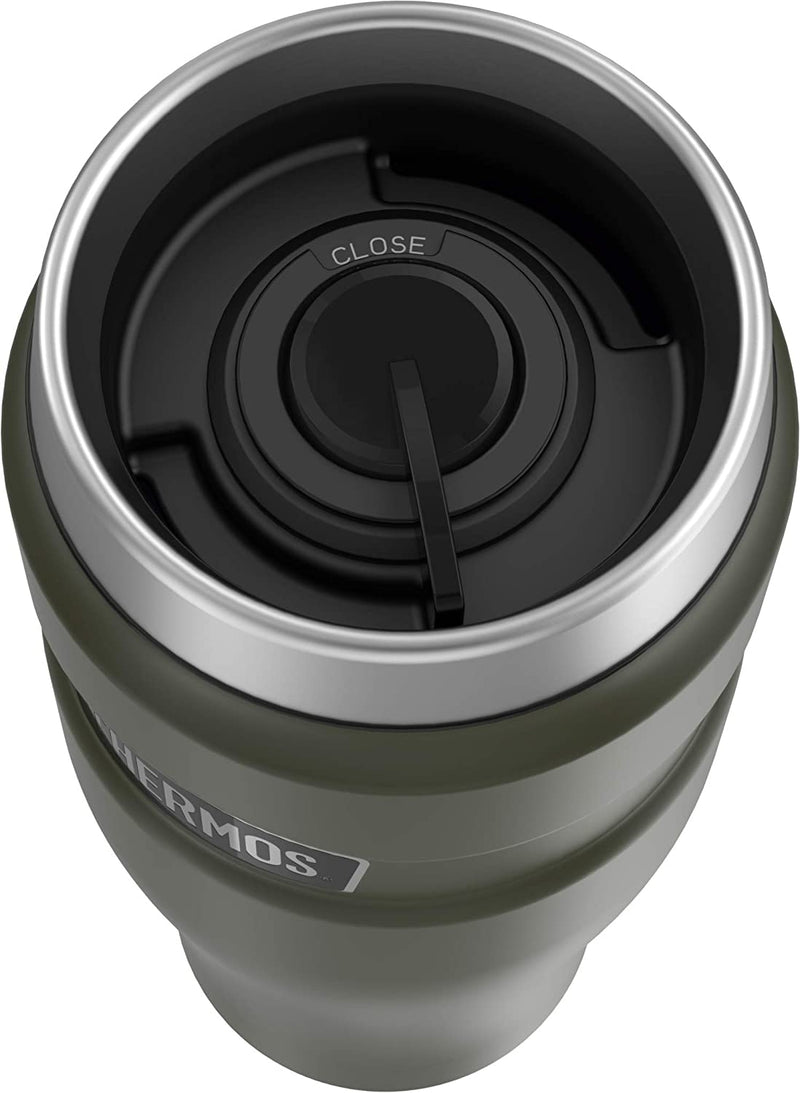 Top view of tumbler revealing black push-button lid design