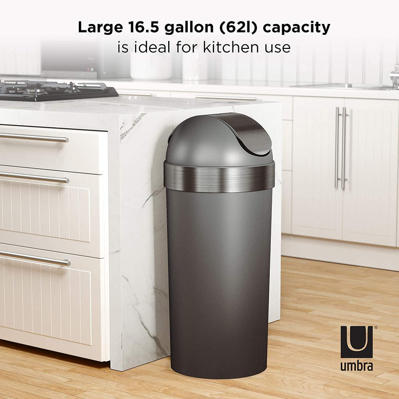 Grey trash bin displayed in modern kitchen corner