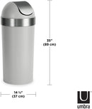 Trash can shown with 35-inch height and 14.5-inch width measurements