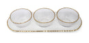 Elegant three-piece serving set featuring clear glass bowls with decorative gold rims and a matching gold-trimmed rectangular serving tray, perfect for appetizers, dips, or condiments.