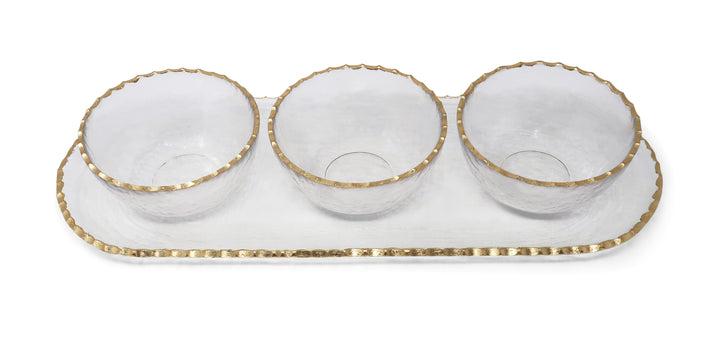 3 Bowl Serving Dish Gold Rim