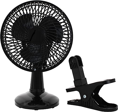 SOHLER 6-Inch Clip Convertible Table-Top & Clip Fan Two Quiet Speeds Black
