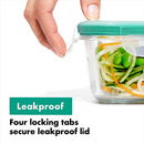 OXO Good Grips 1-cup round glass food storage container with a clear airtight lid on a white background.