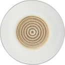 Dinner Plate: Taupe stoneware dinner plate with embossed spiral pattern and flat rim.