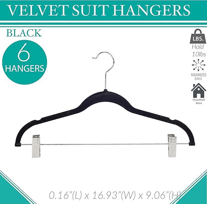 6-Piece Velvet Hangers – Black