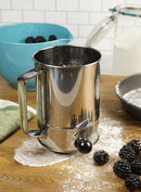 RSVP International Endurance Stainless Steel Crank Style Flour Sifter, 3 Cup | Sift Flour & Dry Ingredients for Baking | Manual Crank | Dishwasher Safe