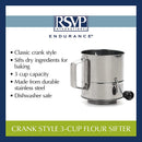 RSVP International Endurance Stainless Steel Crank Style Flour Sifter, 3 Cup | Sift Flour & Dry Ingredients for Baking | Manual Crank | Dishwasher Safe