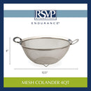 RSVP International Endurance Kitchen Collection Stainless Steel Mesh Strainer, 4 Quart