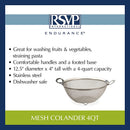 RSVP International Endurance Kitchen Collection Stainless Steel Mesh Strainer, 4 Quart