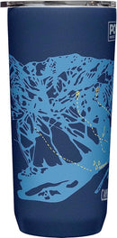 CamelBak Horizon 20oz insulated stainless steel tumbler with Protect Our Winters mountain-themed design on a white background.