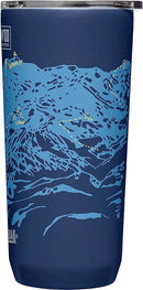 CamelBak Horizon 20oz insulated stainless steel tumbler with Protect Our Winters mountain-themed design on a white background.