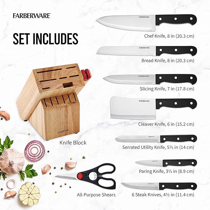 Farberware 14pc Triple Riveted Piece Knife Set with Built in Sharpener