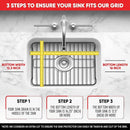 A single rectangular sink protector grid in a black finish, designed to fit in a kitchen sink, with a central oval cutout for the drain and slightly raised feet, viewed from an angle.