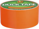 Duck Brand neon orange duct tape roll measuring 1.88 inches by 15 yards displayed on a white background.