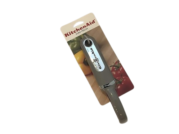Storm gray KitchenAid Classic Euro Peeler with a stainless steel blade and ergonomic handle, shown on a white background.