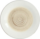 Dessert Plate: Taupe stoneware dessert plate featuring a slightly smaller size with matching spiral design.