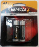 Two Impecca AA 1.5V alkaline batteries in blister card packaging.