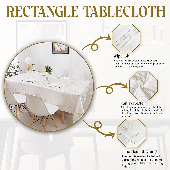 54"x72" Jacquard White Gold Tablecloth