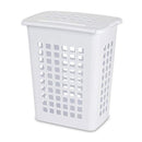 White Sterilite rectangular laundry hamper with grid-style vented sides and snap-on lid