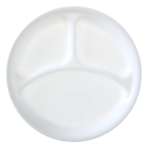 White 10.25-inch divided dinner plate with three compartments—one large half section and two smaller quarter sections—shown on a white background.