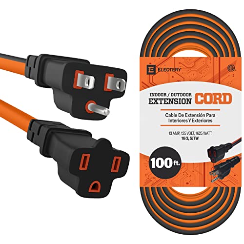 Orange Extension Cord 100 Ft 16/3 SJTW 3 Prong Outdoor Extension Cord 10+ ft - 13 Amps, 125V, Power Cord - Flexible Waterproof Weather Resistant Grounded Plug - ETL Listed for Indoor and Outdoor Use